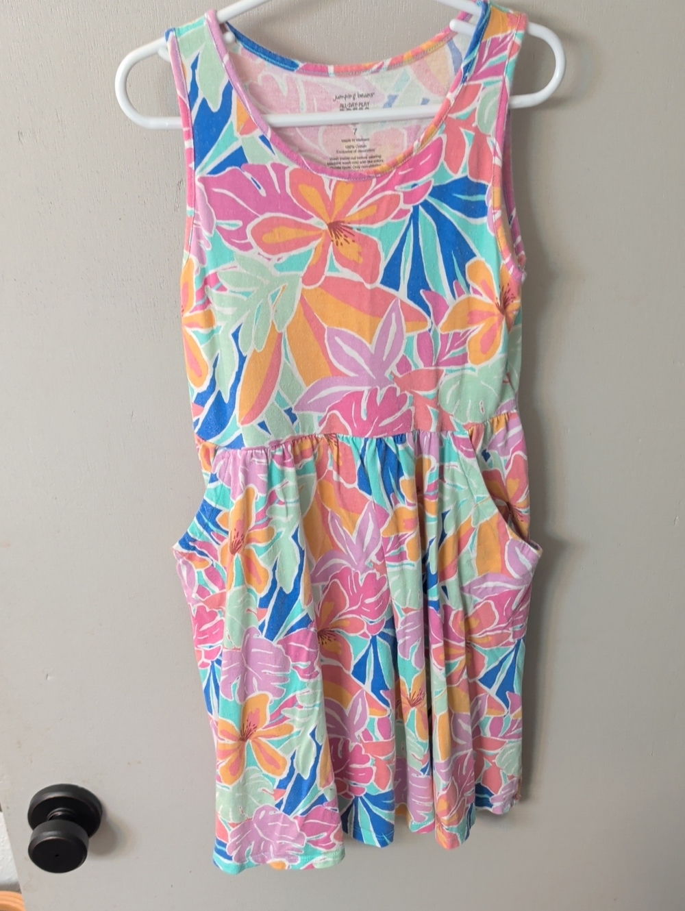 jumping beans Sleeveless Tropical Floral Dress in Pink, Blue & Yellow